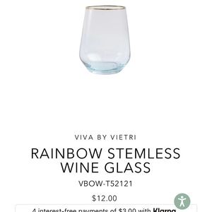 Vietri colored stemless wine glass with gold rim